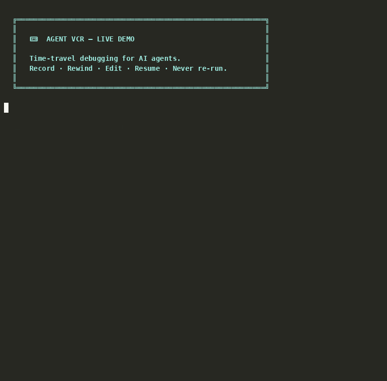 Agent VCR — Record, Rewind, Fork, Ghost Replay, Sentinel